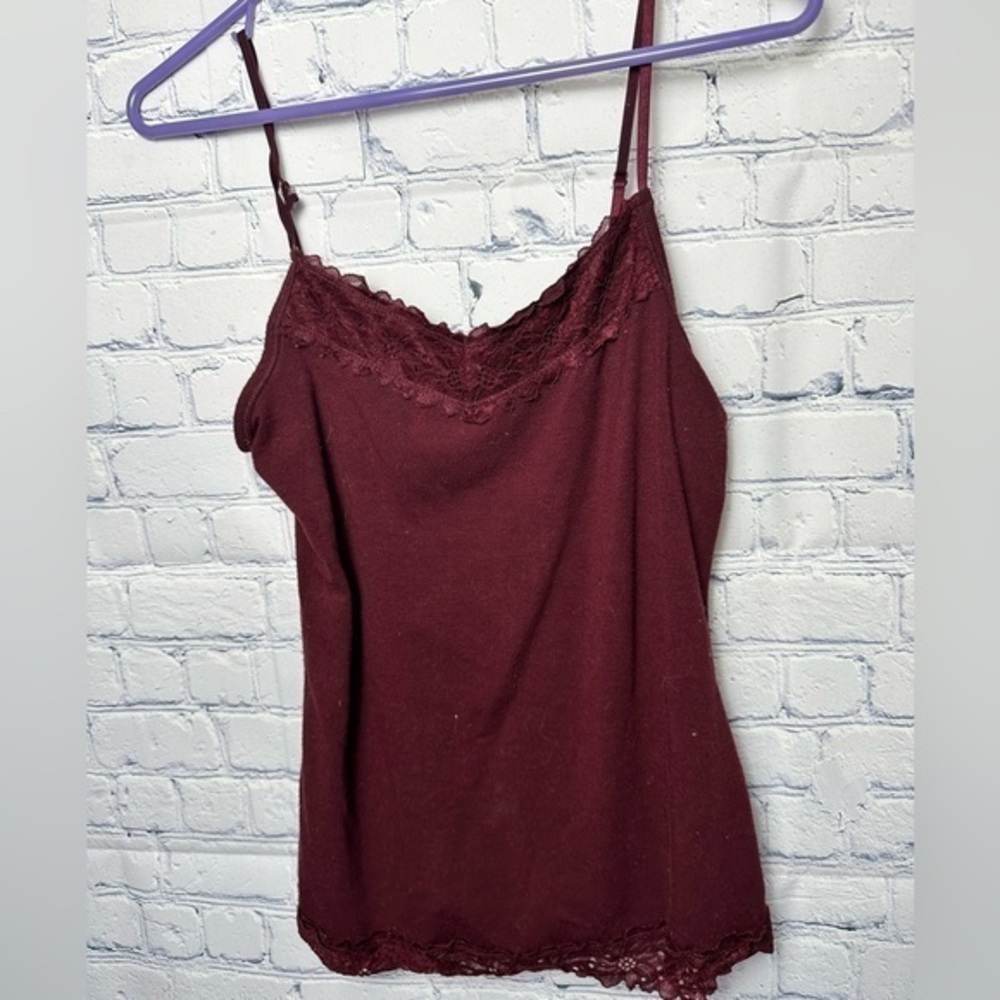 Cato burgundy camisole top with lace details